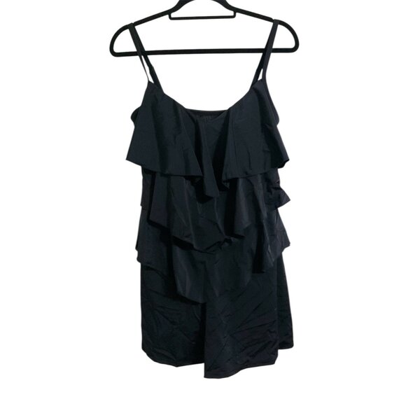 FIT 4U New Hip Hider Black Tiered Ruffle Swimsuit Romper size 12 - Picture 4 of 14